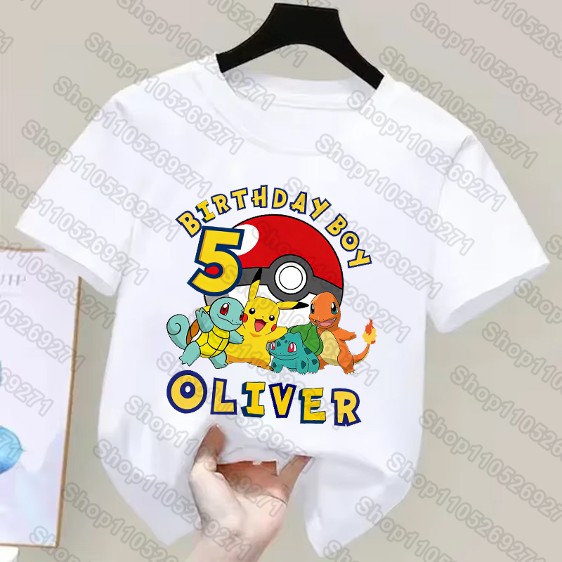 Pokemon Anime Merchandise - Pokemons Kinderen T-shirts Pikachu Verjaardag Nummer